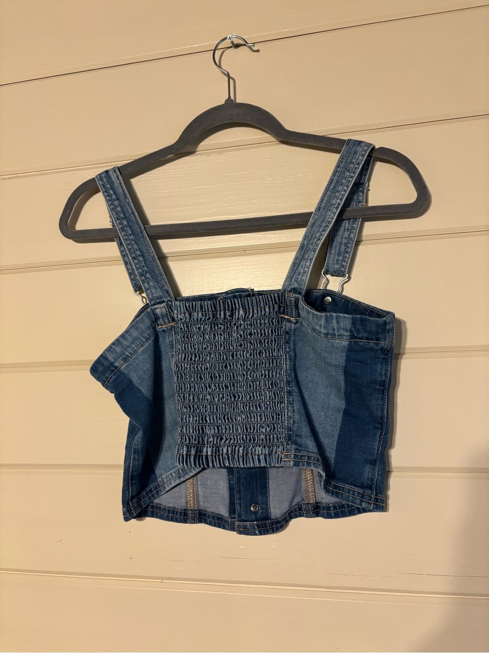 American Eagle Denim Button-Front Overall Crop Top - Picture 2 of 2